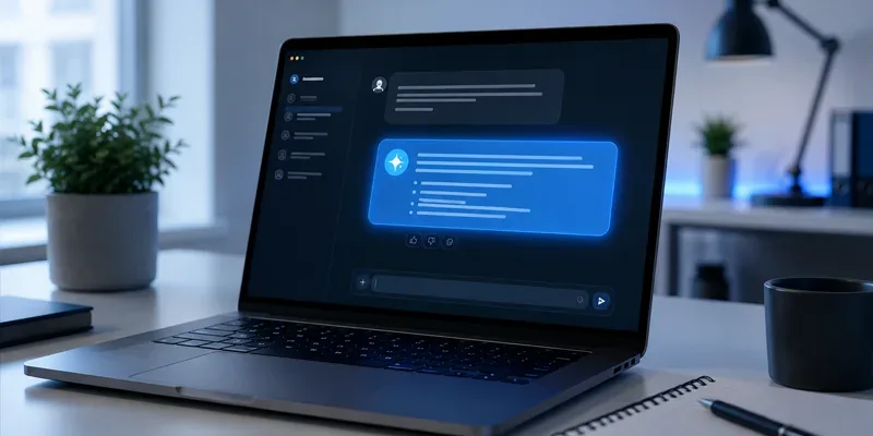 Laptop mit einer hervorgehobenen Antwort in einem KI-Chatfenster
